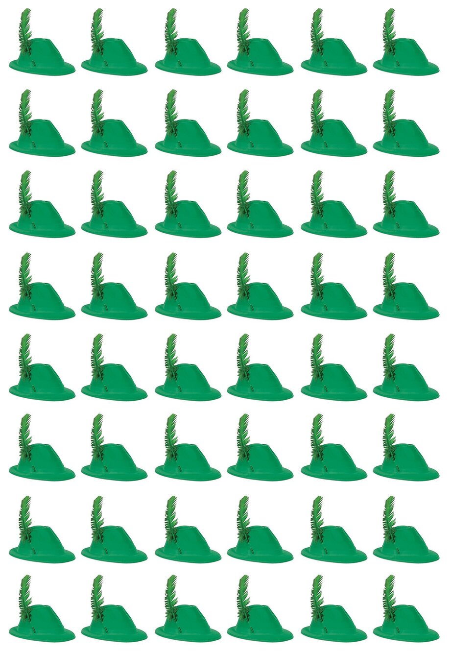 9698 Alpine Hats with Feather, 48-Pack Green Velour German Tyrolean Hat
